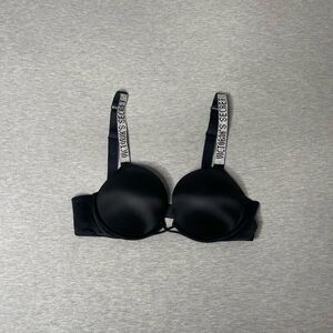 Victoria’s Secret Bombshell Plunge Logo Shine Strap Add-2-Cups Push-Up Bra
